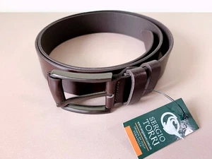 Mens Genuine Leather Belt SERGIO TORRI Brown 40mm/1.57" Wide Italian Design NEW - Picture 1 of 7