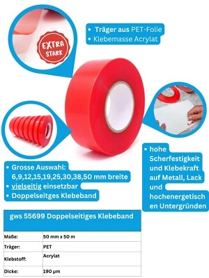 tesafix 4965, gws 55699 , 3M GPT-020F Doppelseitiges Klebeband Premium dünn - Bild 1 von 4