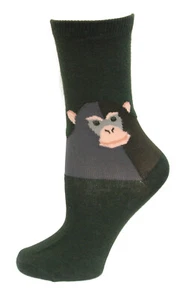 Hotsox Kids Crew Socks Monkey 1 Pair, Olive Green, Small/Medium - Picture 1 of 1