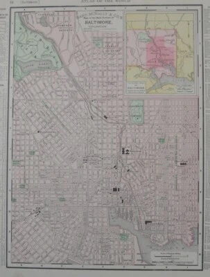 Оригинальная карта трамвая 1895 БАЛТИМОР Мэриленд железные дороги станция Камден причалы - Изображение 1 из 4
