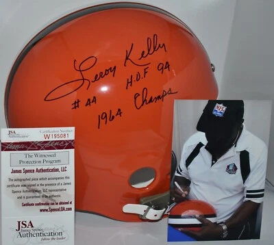 RÉPLICA DE CASCO DE 2 BARRAS FIRMADO LEROY KELLY CLEVELAND BROWNS HOF 94 JSA Foto 1 de 4