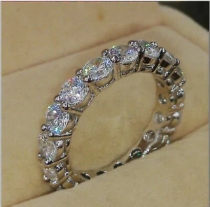 2 Ct Round Lab-Created Diamond Eternity Wedding Band Ring 14k White Gold Plated - Picture 1 of 4