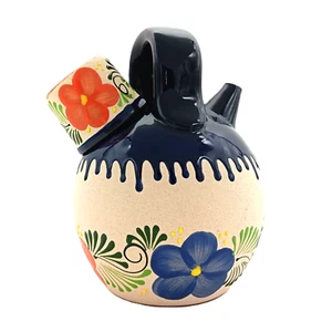 Mexican Clay Pottery Water Crock w Cup Drip Glaze Ceramic Decanter Pitcher Large - Picture 1 of 4