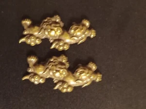 Antique Pair Of Japanese Samurai Kantana Menuki Meoto Jishi ( Lion ) Rare - Picture 1 of 4