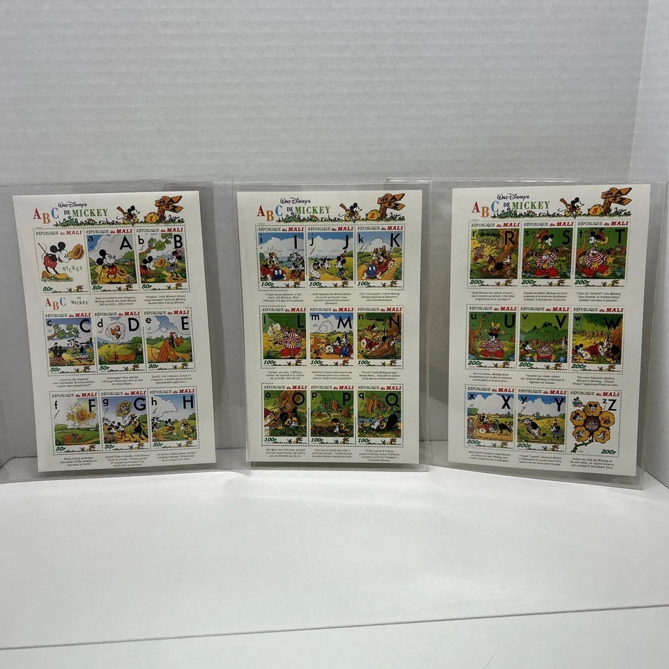 MALI WALT DISNEY ABC'S WITH MICKEY STAMP SHEETS 3 MNH 1996 A TO Z  PLUTO ABC - Image 1 of 4