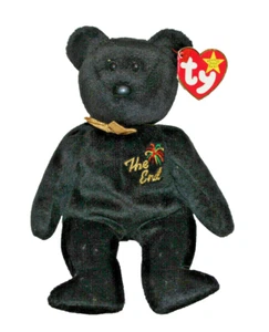 1999 “THE END” TY ORIGINAL GORRO BEBÉ COLECCIÓN NEGRO CON PECHO BORDADO - Imagen 1 de 3
