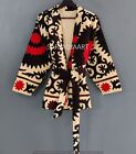 Beige with red suzani short jacket, Handmade embroidery jacket, Cotton Jacket