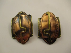 Vintage Brutalist Earrings Mixed Metal Copper Brass Abstract Modern Clip On - Picture 1 of 4