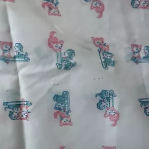 Nylon Vintage Fabric Pink Kittens Blue Puppy Diaper Pin Print 2.5 Yd Nursery - Picture 1 of 5