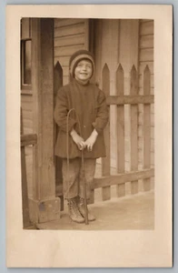 RPPC Boy with Buggy Whip - His First Driving Lesson? - Real Photo Postcard c1910 - Picture 1 of 2