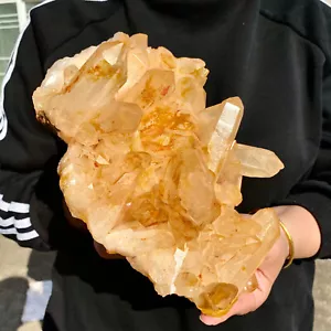 4.1LB Natural white crystal cluster quartz yellow cortical mineral sample - - Picture 1 of 14
