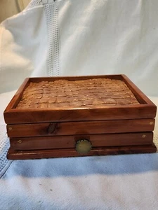 VTG Crocodile & Wood Box Valet Jewelry Rare Hand Made Trinket - Picture 1 of 11