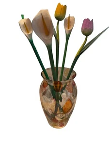 Set Of 5 Tall Wooden Wood Tulips & Lillies 19” Floral Table Decor Handcarved - Picture 1 of 7