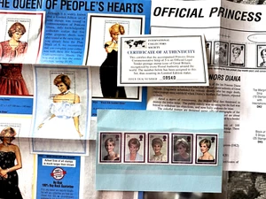 Vintage 1997 Princess Diana Tribute Postage Stamp Set Collection Mint COA - Bild 1 von 7