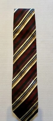 Valerio Garati Hand Made Pure Silk Maroon Gold Striped Tie Classic NEW! - Image 1 of 3