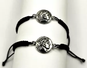 Greek Alexander the Great Coin Sterling Silver 925 Macrame Bracelet - Picture 1 of 12