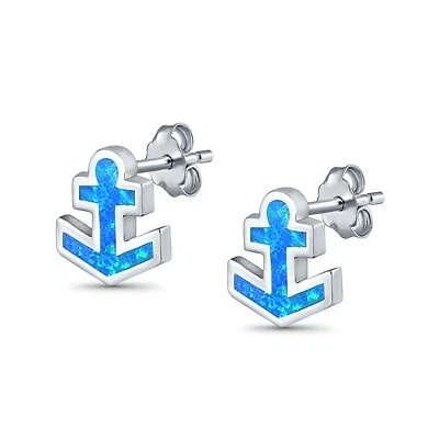 Anchor Stud Earrings S925 Blue Opal Anchor Earrings For Women Opal Earrings - Image 1 of 4