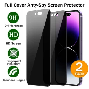 For iPhone 13 14 Pro Max 12 Full Cover Privacy Anti-Spy Glass Screen Protector - Picture 1 of 29