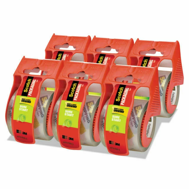 Scotch Sure Start 1.88x800" Shipping Tape Dispenser - Clear, Pack of 6