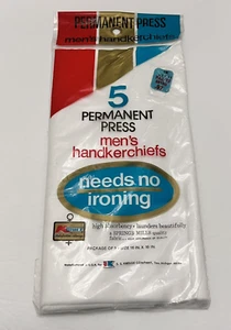 New Vintage Kmart Men 5PK Handkerchiefs White Permanent Press No Iron USA - Picture 1 of 12