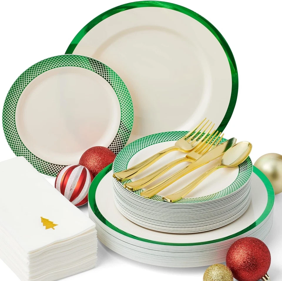 Juego de vajilla desechable de platos de plástico pesado 175 piezas Foto 1 de 4