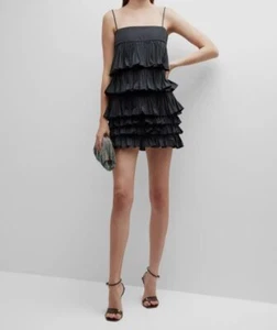 $750 ALEXIS Women's Black Corsini Ruffled Tiered Taffeta Mini Dress Size M - Picture 1 of 9