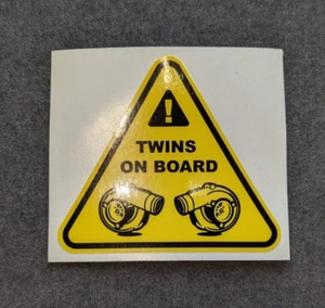 FUNNY TOOLBOX STICKER - WARNING TWINS ON BOARD TURBO - 1 X 93mm - Picture 1 of 1