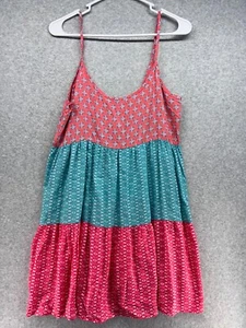 NWT Kori Womens Dress Size S Blue/Pink Geometric Round Neck Spaghetti Strap - Picture 1 of 7