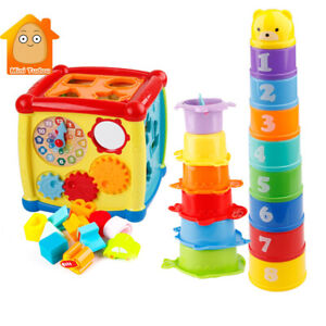 6 In 1 Music Shape Sorter Activity Play Cube With Stacking Cups Building Toy 