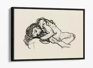 EGON SCHIELE, ""RAGAZZA"" DISEGNO NUDO - EFFETTO GALLEGGIANTE TELA INCORNICIATA STAMPA ARTE - Foto 1 di 12