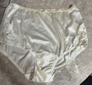 VINTAGE VANITY FAIR TRANSPARENTES GRANNY-HÖSCHEN MIT SPITZE. Größe 6 / 42. BEIGE - Bild 1 von 7