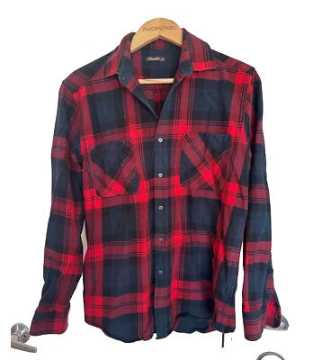 J MCLAUGHLIN Men's M Red Blue Plaid Cotton Button Down Shirt Casual Office - Image 1 of 4
