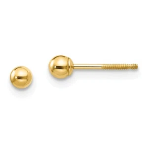 14K Yellow Gold Hollow 3mm Ball Stud Earrings Screw Back Madi K Children Jewelry - Picture 1 of 3