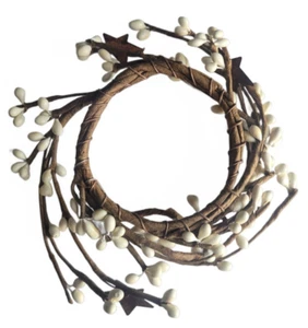 Ivory Pip Berry with Rusty Stars Candle/Napkin Ring ~ Country/Primitive ~ 2-1/2" - Picture 1 of 3