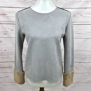 Zara Faux Suede Super Soft Fur Trim Cuff Pullover Top - Picture 1 of 9