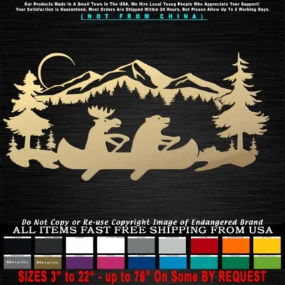 - Calcomanía de vinilo pegatina de oso alce canoa paisaje caza vida silvestre coche camión Foto 1 de 4