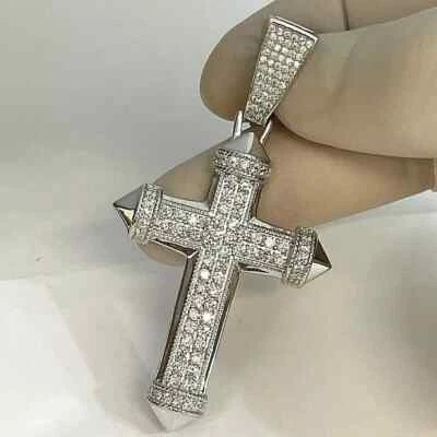 2.00 Ct Round Cut Real Moissanite Cross Pendant 10K Solid White Gold - Image 1 of 4