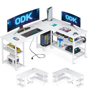 ODK Gaming Tisch, Reversibel Gaming Schreibtisch mit 2 Steckdosen und 2 USB L... - Bild 1 von 7