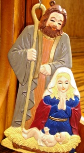 Vintage Weihnachten Metall Krippe Ornament 5" Baumschmuck ~ Jesus ~ Joseph ~ Maria 759 - Bild 1 von 3