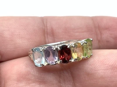 Anillo de plata esterlina 925 rodio multicolor con piedra para damas ~ talla 7,5 Foto 1 de 4