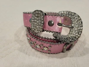 Cinturón Nocona Western Mujer Talla 28 CUERO Estrás Herradura Rosa Vaquera Rodeo - Imagen 1 de 16