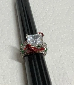 Victoria Weick Enamel Cardinal Snake Head,Sterling Cubic Zirconia Ring Vintage - Picture 1 of 19