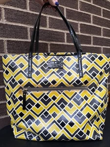 Kate Spade New York Tote Shoulder Bag Black Yellow Geometric Print-READ DESC - Picture 1 of 16