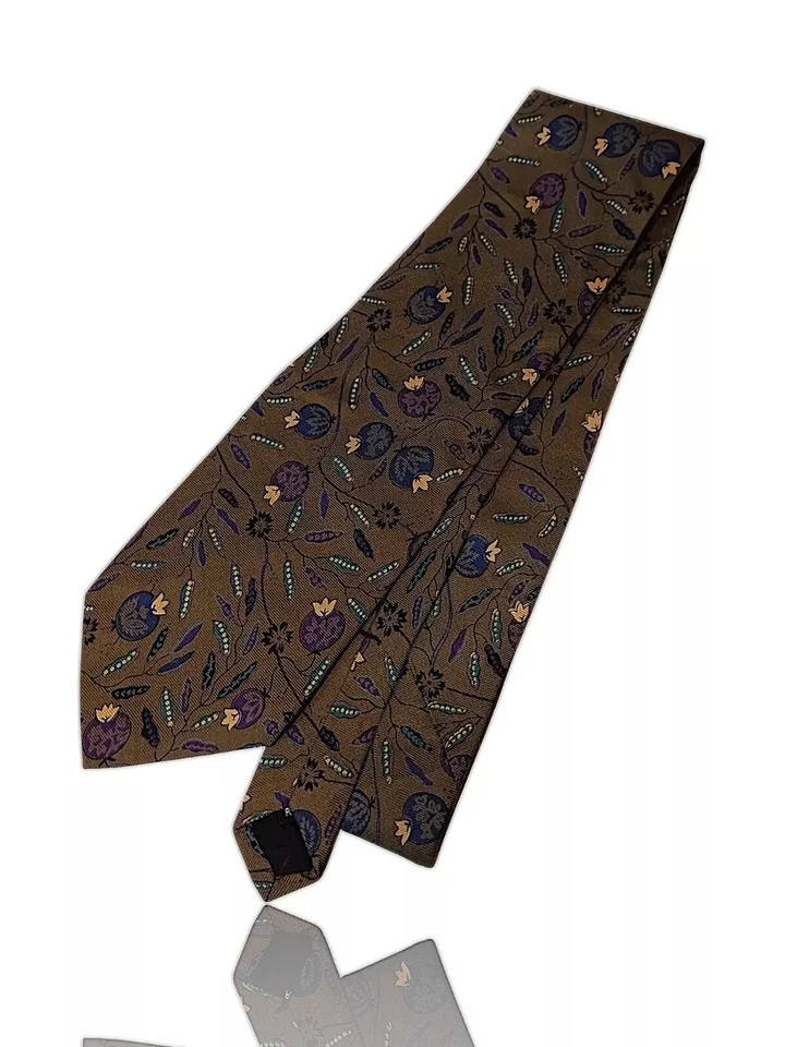 Gravata estrutural rayon, 55" X 4", bronzeada com floral multicolorido. 3,0 - Imagem 1 de 4