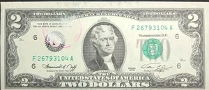 $2 Bill 1976 Series F Crispy Uncirculated)( Error Misaligned Miscut misprint off - Picture 1 of 4