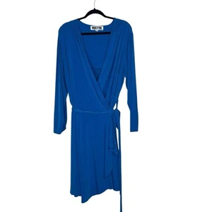 Vicky Tiel Size 2X Wrap Dress Long Sleeve Royal Blue Liquid Knit - Picture 1 of 7