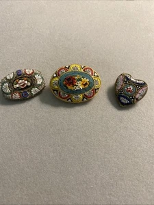 3 Vintage Micro Mosaik Broschen Anstecknadeln Italienisch ITALIEN bunte Glasfliesen - Bild 1 von 11