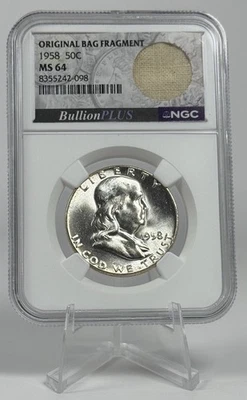 1958 Franklin Half Dollar NGC MS64 Original Bag Fragment Obverse Die Clash BU - Image 1 of 3