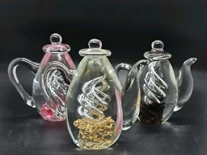 3 x Vintage Art Glass tall Tea Pot shaped Paperweights swirl SET A 4.5"/11.5cms - Picture 1 of 4