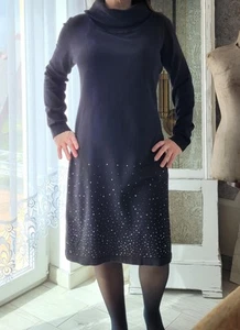 L XL 44 46 elegant stretch Strass Strickkleid Kleid lang Schwarz - Bild 1 von 7
